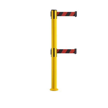 MONTOUR LINE Stanchion Dual Belt Barrier Fixed Base Yellow Post 9ft.Blk/Rd Belt MSX630DF-YW-BRD-90